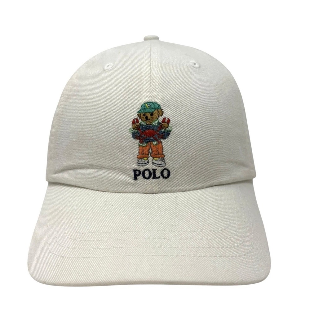 Polo Ralph Lauren Kids Embroidered Polo Bear Crab Baseball Hat Cream White OS